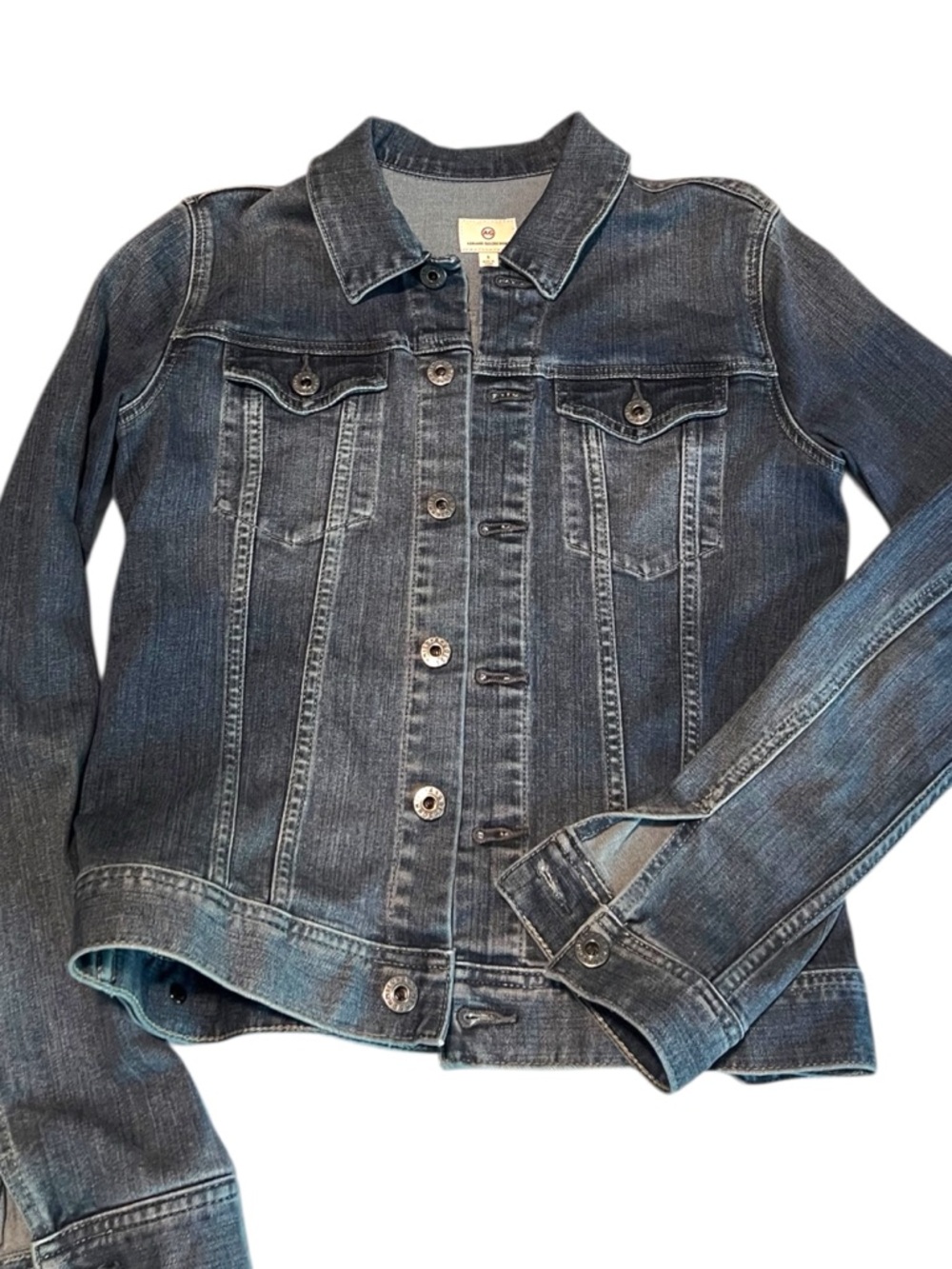 Ag Adriano Goldschmied Blue and Cream Labelled Top